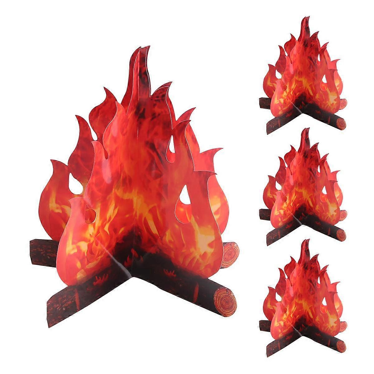 4 Pack Artificial Flames 3D Cardboard Camping Fire Decoration Holiday Party Christmas