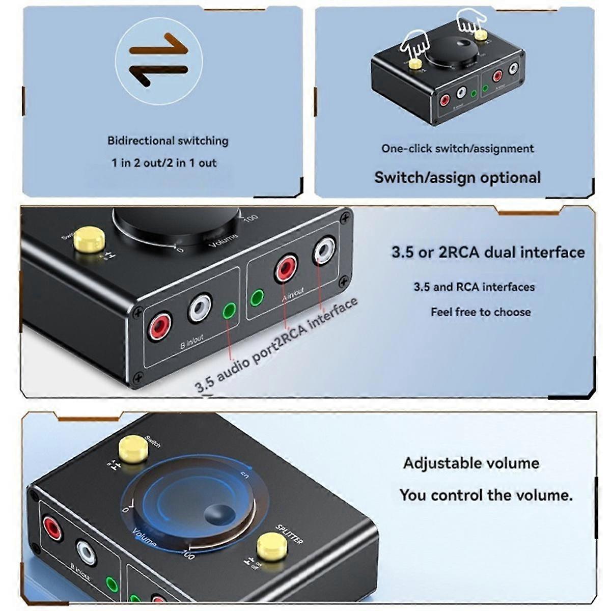 3,5-mm-zu-Audio-Umschalter Bidrectional Switcher 1 in 2 out oder 2 in 1 out Dual auf 3,5 mm Splitter Switcher