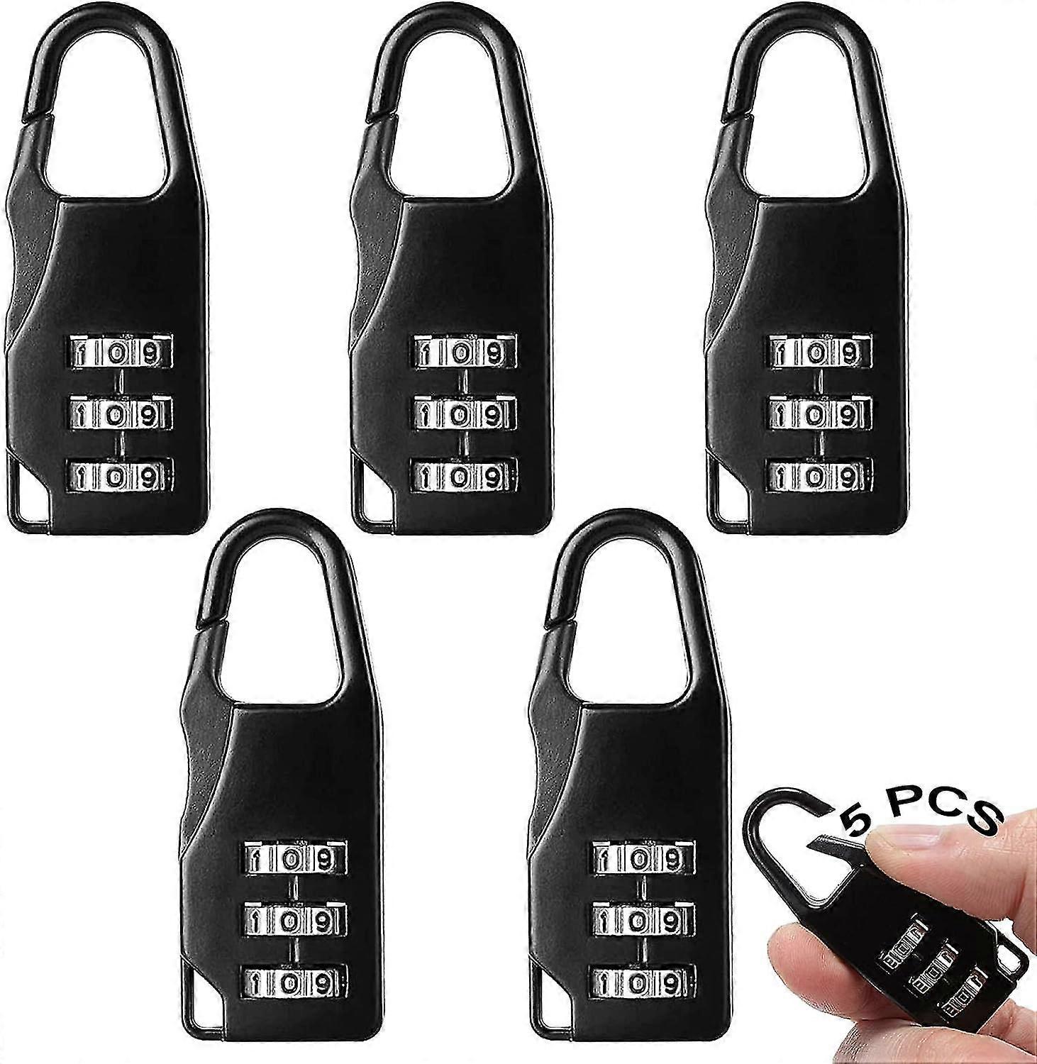 3 Digit Combination Padlock 5 Piece Resettable Combination Padlock Black