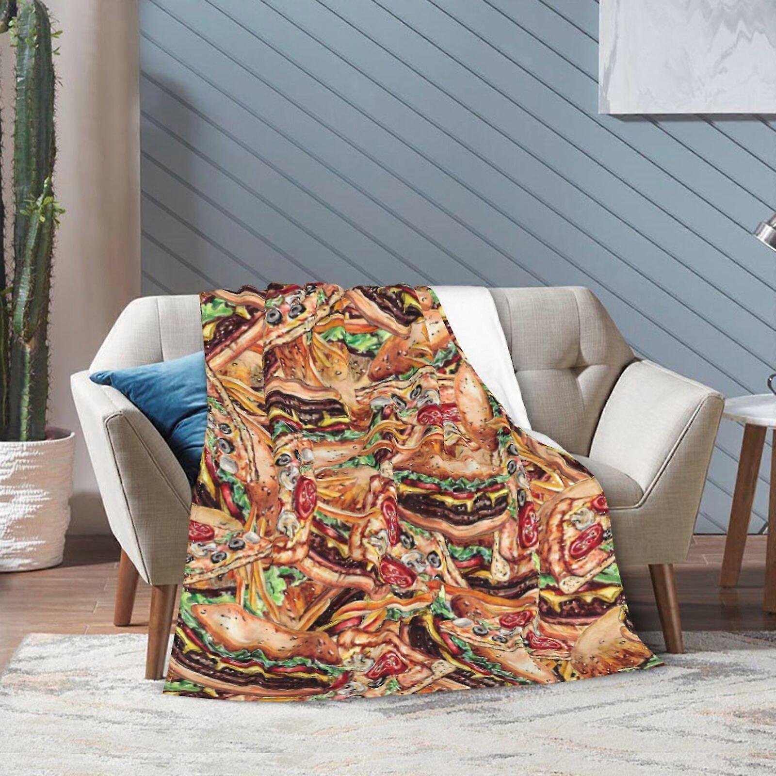 Hamburger Pizza pattern Throw Blanket for Couch Bed Travel Sofa All Seasons Flannel Blankets Soft Durable Lightweight 40 x 30 inches
