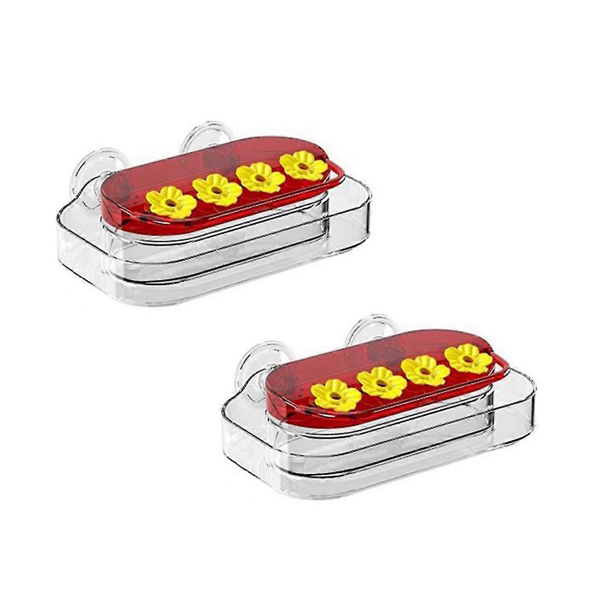 2 Pack Window bird Feeders, Plastic Humming Bird Feeder with 4 Feeding Ports, Easy to Clean and Ref