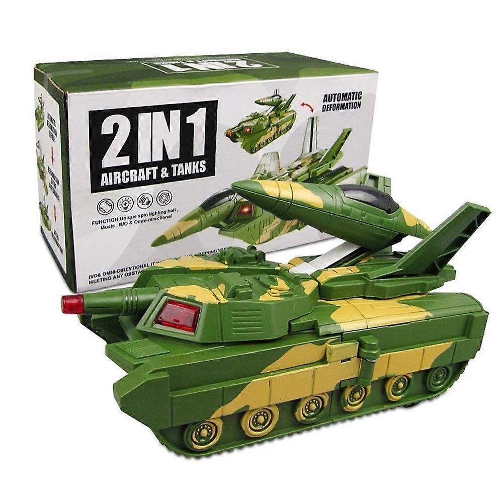2 In 1 Electric Deformable Tank Aircraft Simulation Military Model Deformation Airplane Led Light Kids Birthday Creative Toys