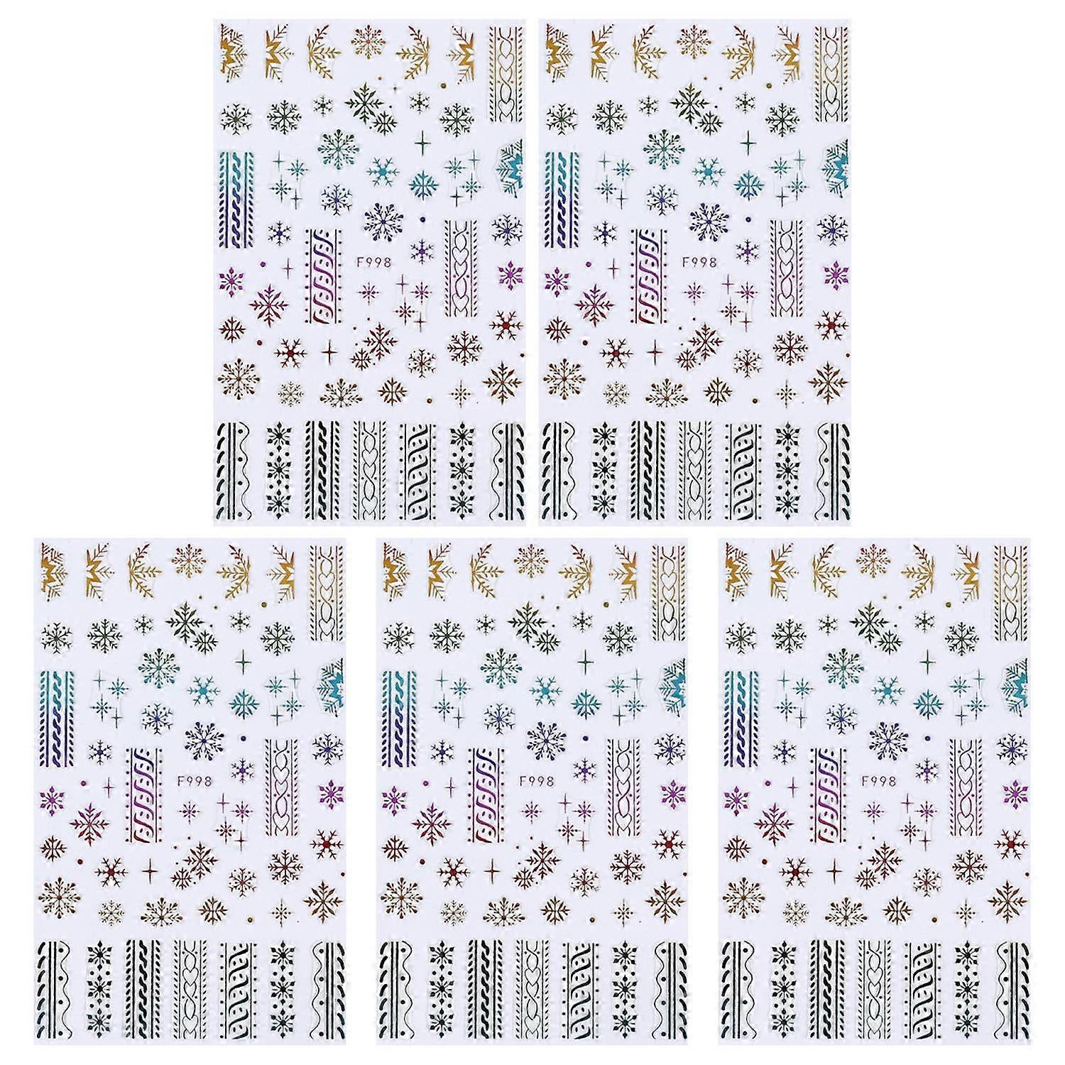 5 Pcs Nail Art Stickers Christmas Style Christmas Tree Elk Snowflake Print Self-adhesive Great