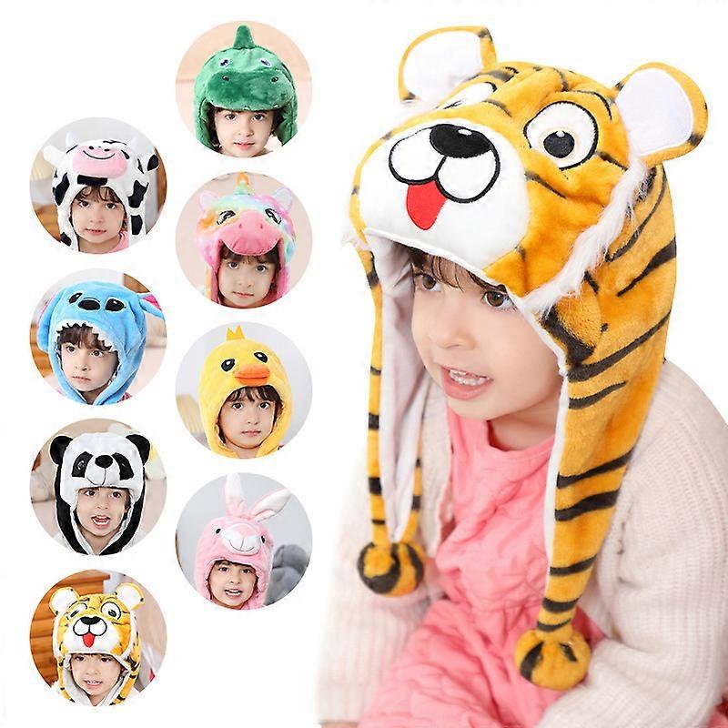 Vinter Varm Duck Panda Dragon Tiger Aviator Lue Gutter Myk Enhjørning Dinosaur Dyr Plysj Cap