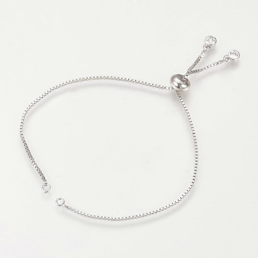 5pc Brass Slider Bracelets Making with Cubic Zirconia Box Chains Long-Lasting Plated Platinum Single Chain Length: about 12cm 1mm Hole: 1.5mm