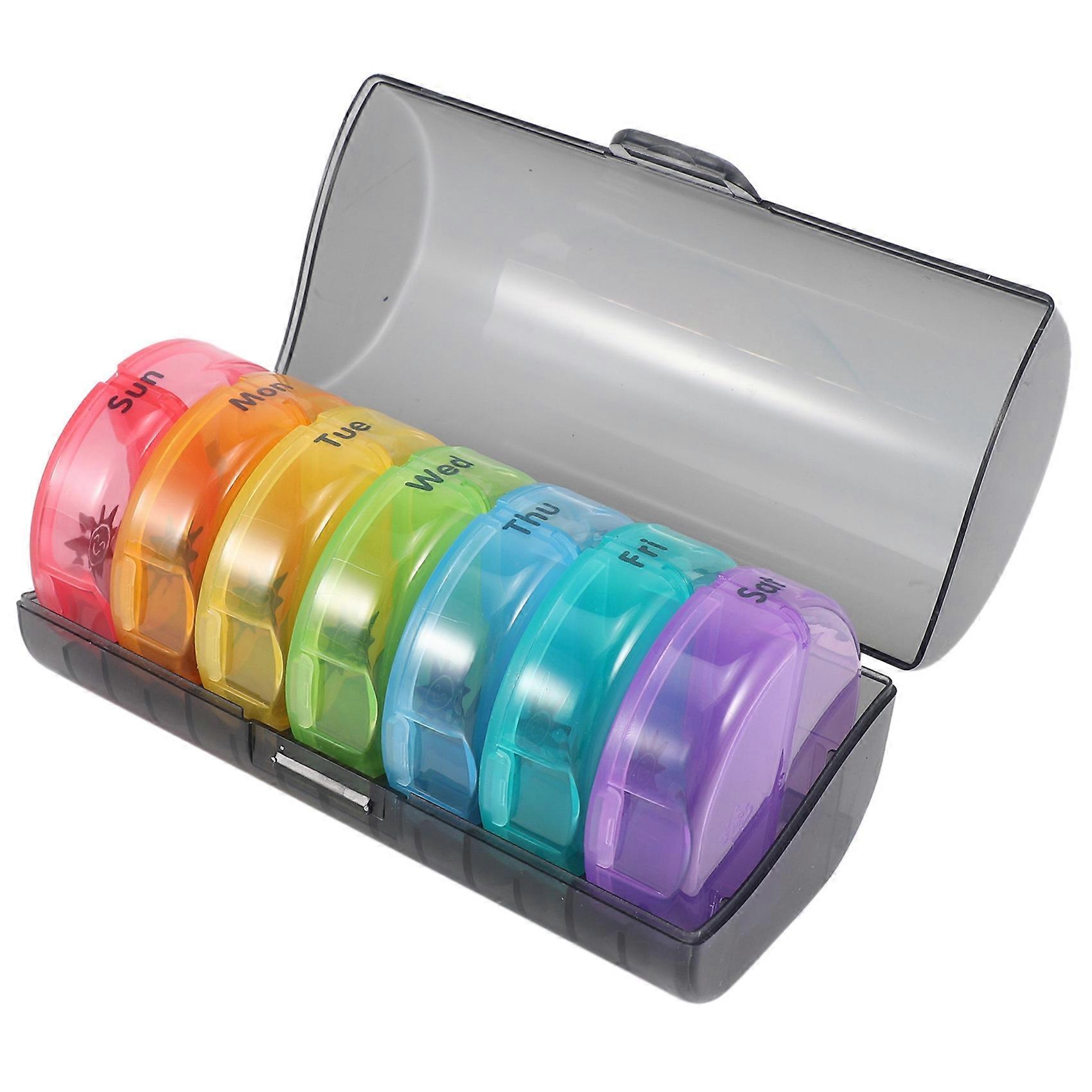 Daily (Twice-a-Day) - Weekly AM/PM Pill Box, Round Medicine Organizer, 7 Day Pill Container (Gray B