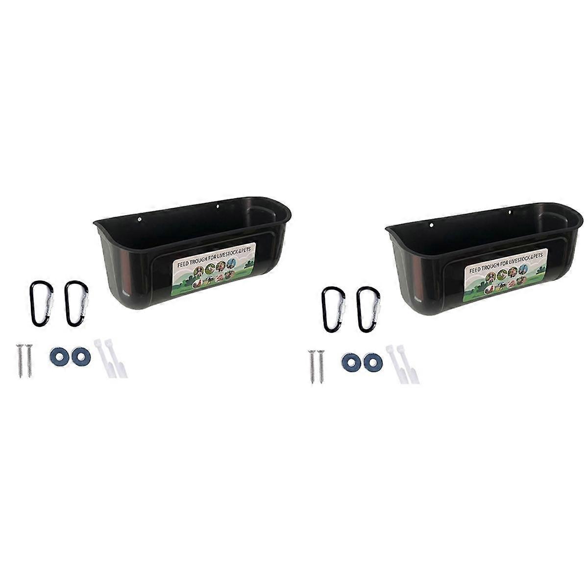 Black 2Pack Duck Feeder Fence Hanging Feed Trough Goose Turkey Trough with Clips