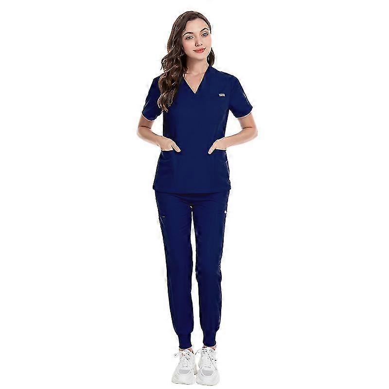 Set costum scrub pentru femei Modern V-neck + picior drawstring pantaloni jogger set uniforme medicale de asistență medicală