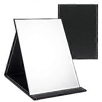 16x12cm Portable Folding Mirror, Super HD Compact Makeup Mirror, Black PU Leather Travel Mirror, Free Standing Vanity Mirrors