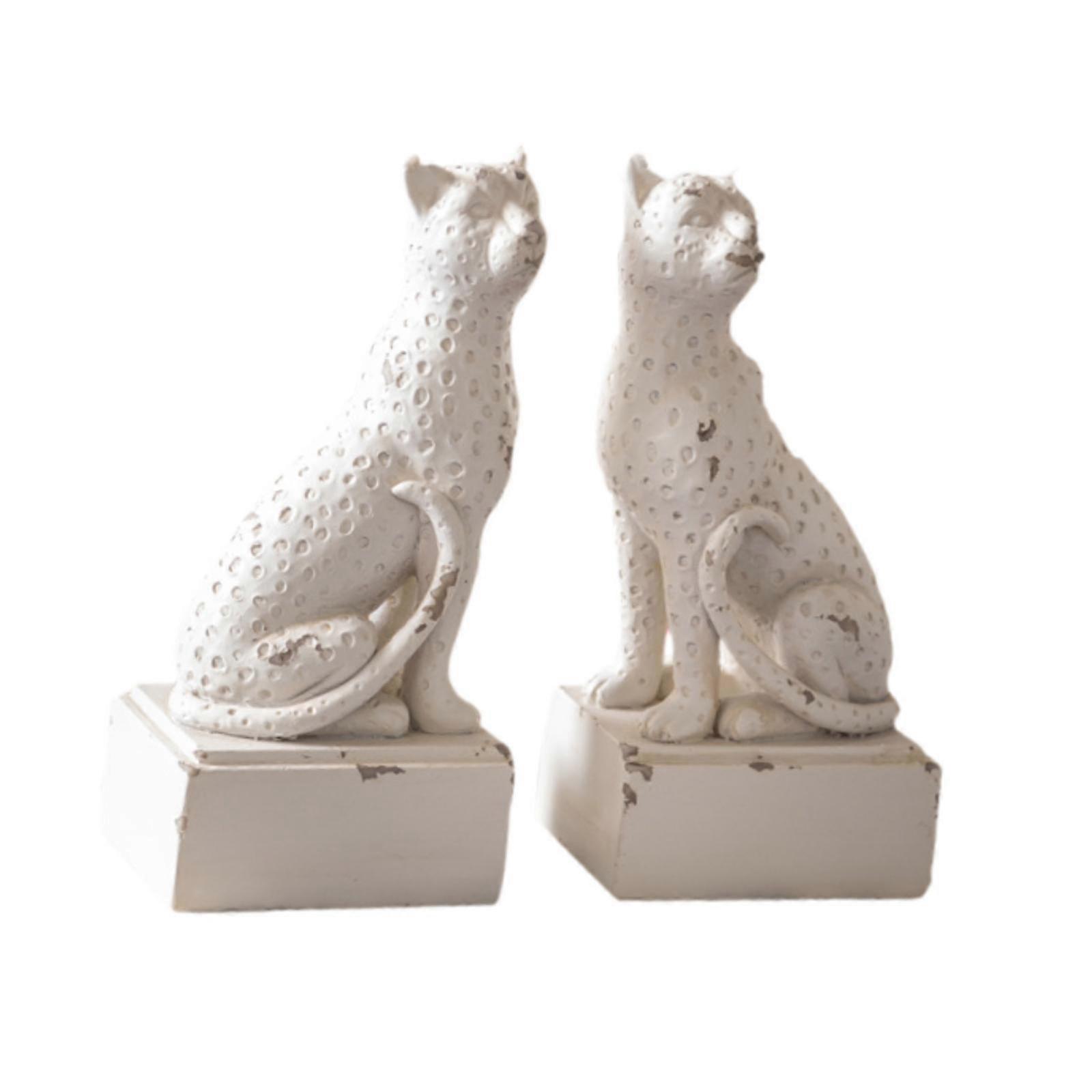 2Pcs Leopard Cat Figurines Bookends Book Stopper for Night Stand Lightweight