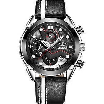 OLEVS 9903 Multifunción Hombre Calendario Temporizado Reloj Deportivo de Cuarzo, Estilo:Concha Plateada