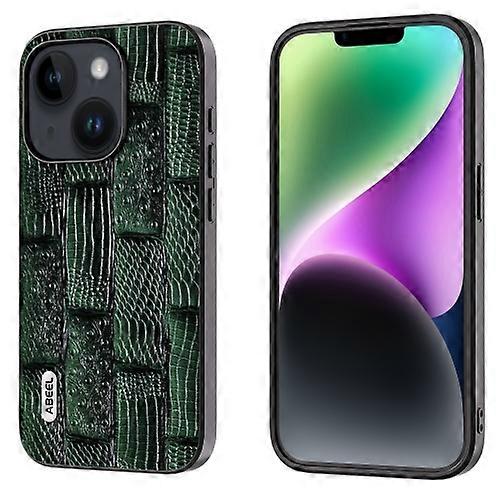 For iPhone 15 ABEEL Genuine Leather Mahjong Pattern Black Edge Mobile Phone Case