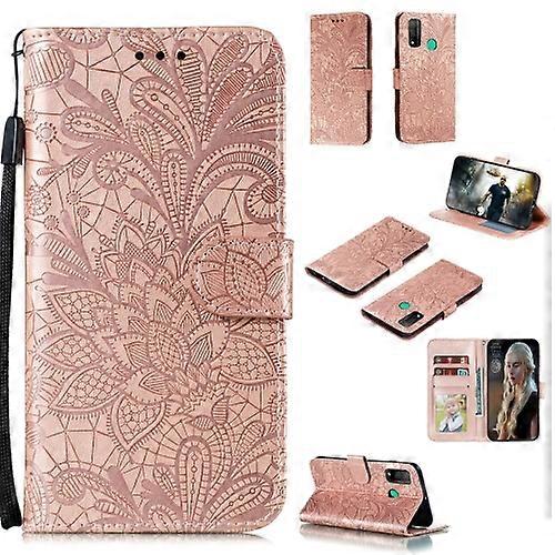 Para Huawei P Smart 2020 Lace Flower Embossing Pattern Horizontal Flip Leather Phone Case