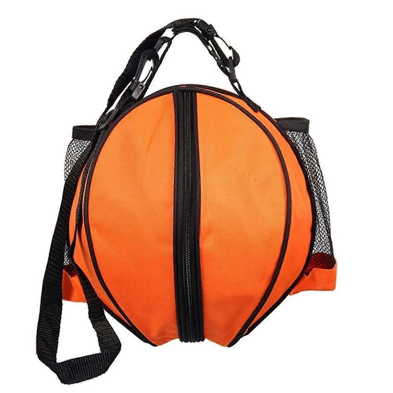 Orange shoulder bag for basketball football volleyball, basketball carry bag with side net pockets