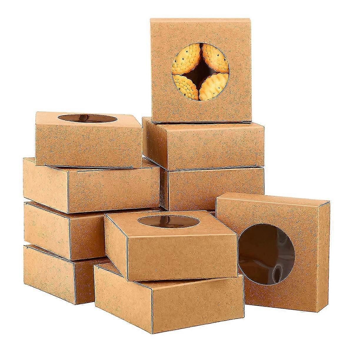 30 Pcs Kraft Paper Box With Clear Window,presents Packaging Boxes For Bakery Cookies Cake Candy Soap