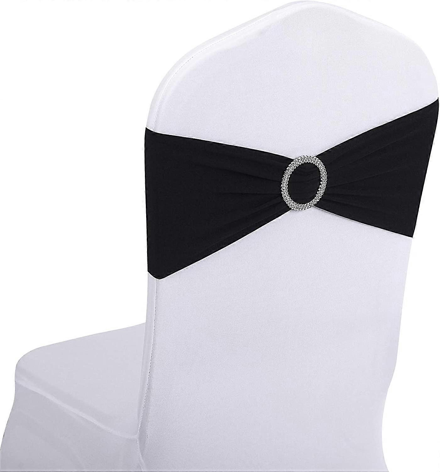 25pcs Black Spandex Chair Sashes With Buckle Slider For Wedding, Party Decoration