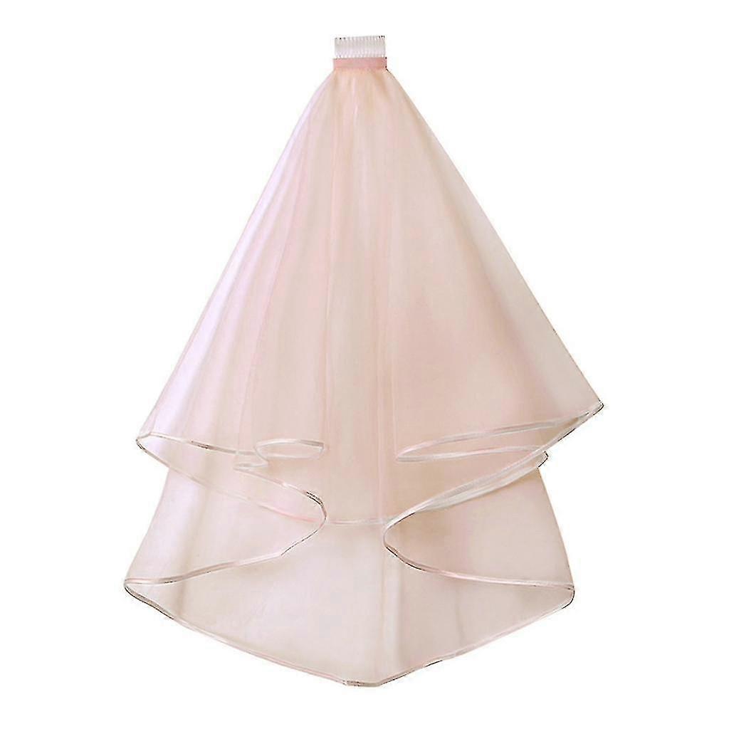 Double Layer Mesh Tulle Solid Color Women Short Wedding Veil With Comb Ribbon Edge Center Cascade Bride Party Headpiece