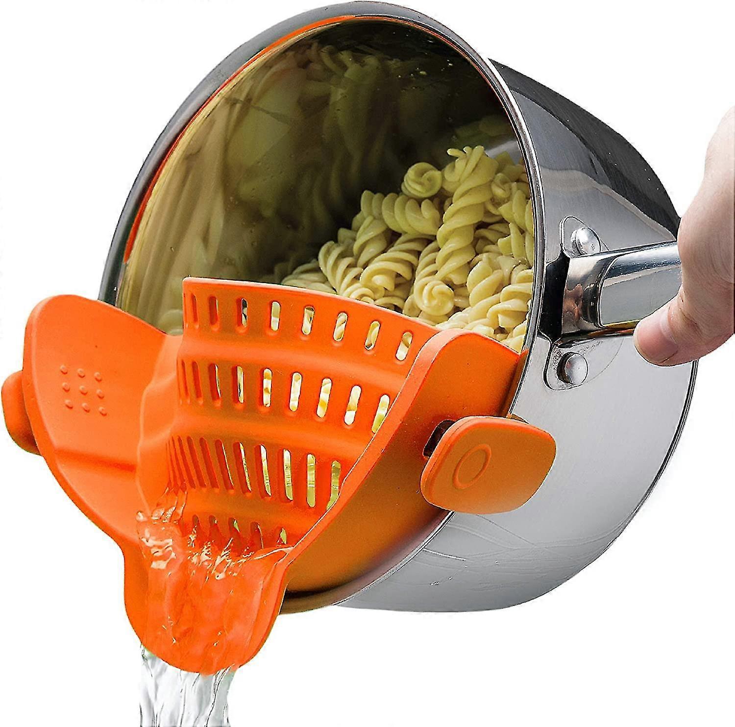 Pot Strainer And Pasta Strainer - Adjustable Silicone Clip On Strainer For Pots, Pans, And Bowls - Orange