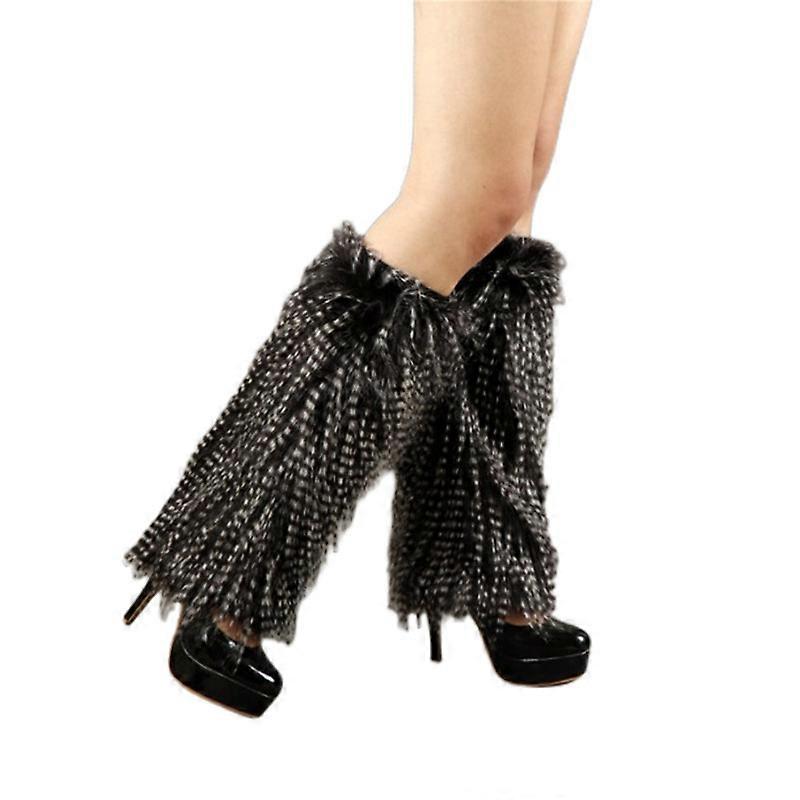 Womens Furry Leg Warmers Super Soft Rainbow Boots Shoes Cuffs Covers