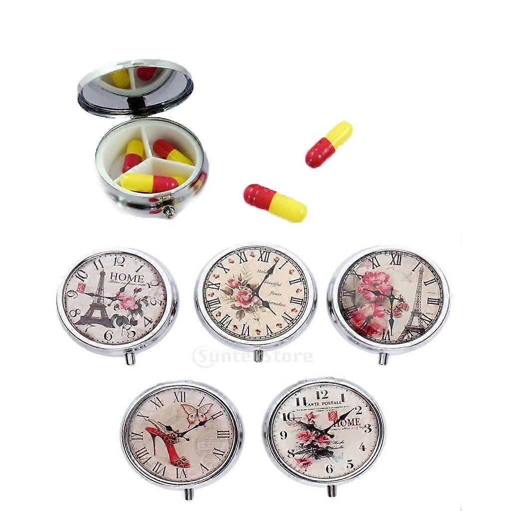 Round 3 Grids Candy Pills Box Portable Tin Pots Cosmetic Jars Case Container