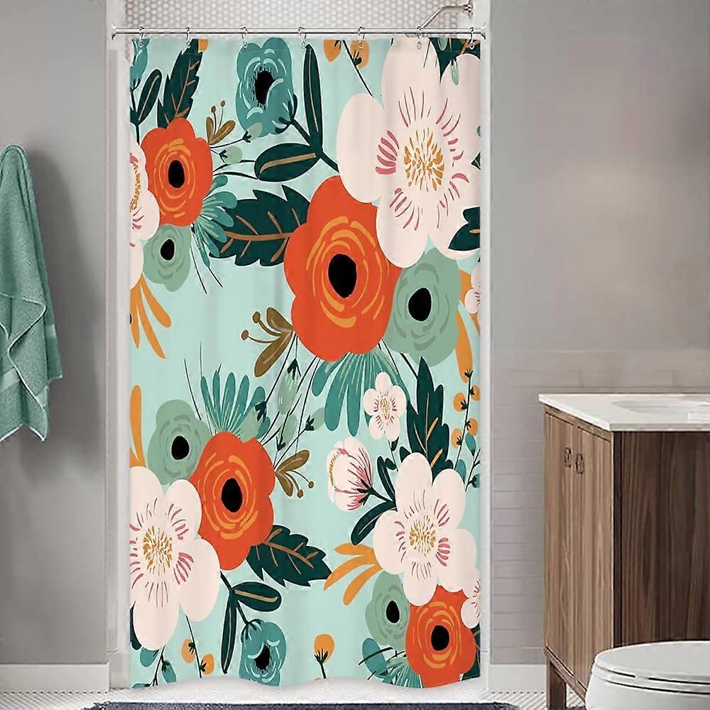 Spring Flower Shower Curtain for Bathroom Decor 36Wx72H Stall Pink Small Half RV Floral Green Leaves Farmhouse Rustic Botanical Art Printed Fabric Pol