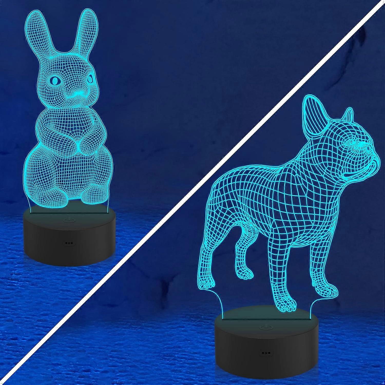 Rabbit & Bulldog 3D Night Light