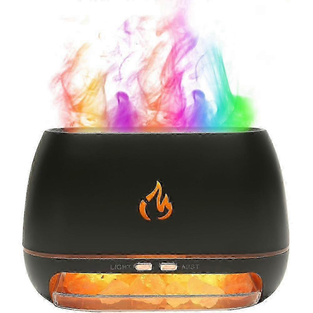 3 In 1 Himalayan Salt Rock Aroma Diffuser, Ultrasonic Essential Oil Diffuser, Simulation Flame Humidifier, Coloured Light Mist Diffuser, Wood Grain Ar