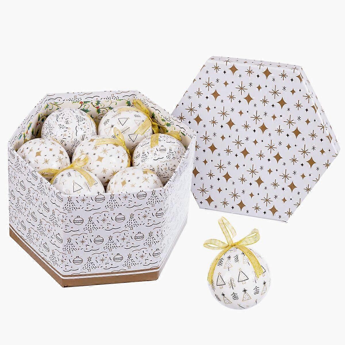 Kerstballen Wit Goudkleurig Papier Polyfoam 7,5 x 7,5 x 7,5 cm (14 stuks)
