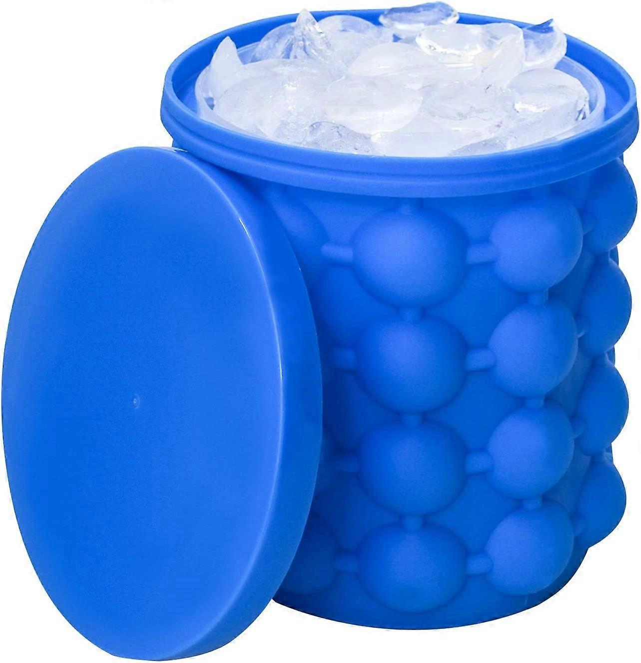 Ice Cube Mold Ice Trays - Large Silicone Ice Bucket - 2 in 1 Ice Cube Maker (Dark Blue)