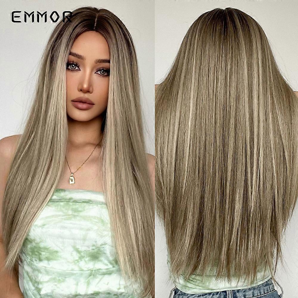 Emmor Pelucas Onduladas Largas Sintéticas para Mujeres Marrón con Pelucas Rubias Peluca Ondulada Natural Resistente al Calor para Pelucas de Moda de Partido de Mujeres Afro