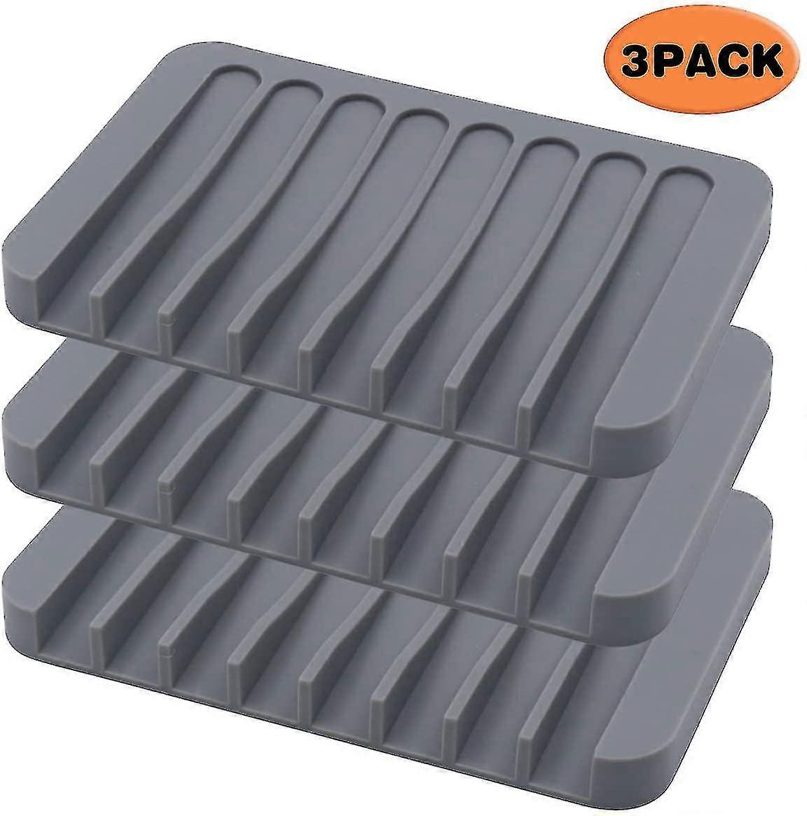 سيليكون صابون صحن صابون التوفير شلال مضاد للانزلاق تصميم حامل صابون للاستحمام مطبخ حمام سهل التنظيف سيليكون مرن 3 حزم ، رمادي