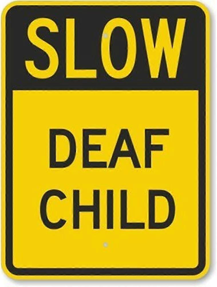 Nouveau panneau de signalisation Slow - enfant sourd, jaune fluo jaune grade aluminium métal étain signe rue Sig