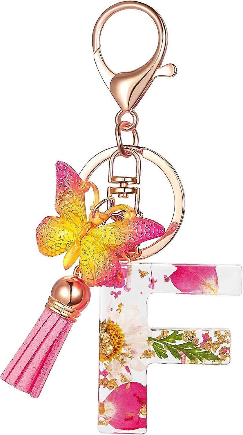 baicccf Porte-clés mignons pour les femmes filles, porte-clés de lettre initiale avec papillon à gland, charme pour sacs à main sacs à main