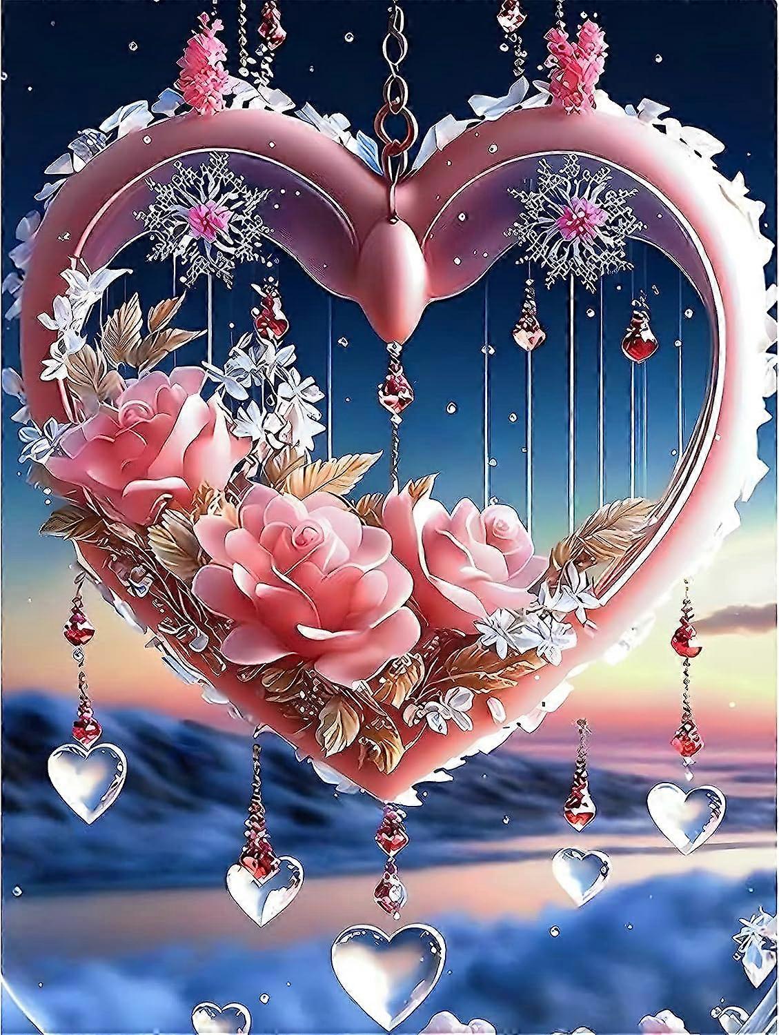 Heart Diamond Painting Kits for Adults Kids, 5D Round Love Rose