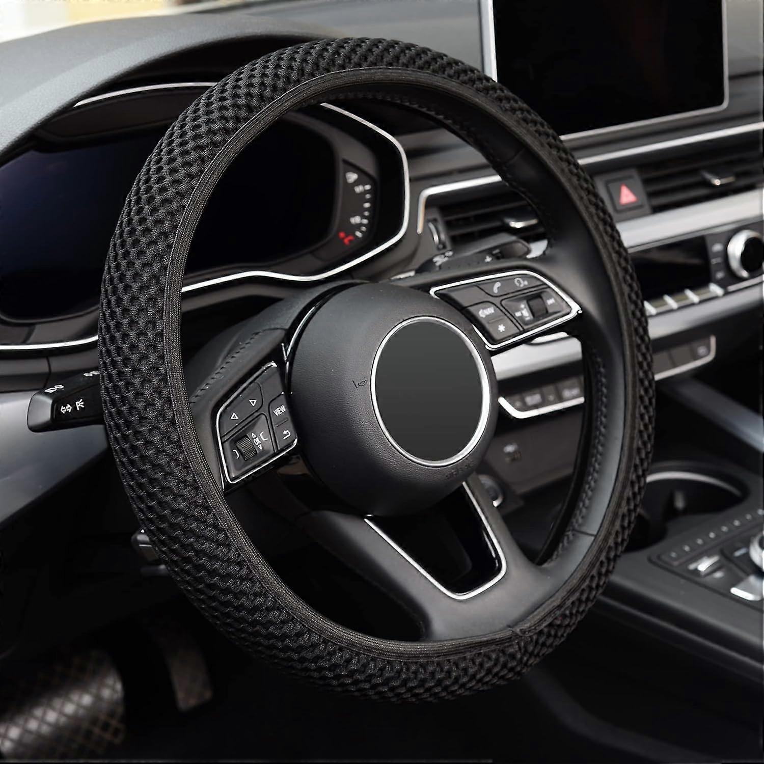 1 pcs Elastic Stretch Steering Wheel Cover,Warm in Winter and Cool in Summer, Universal 15 inch, Microfiber Breathable Ice Silk, Anti-Slip, Odorless,