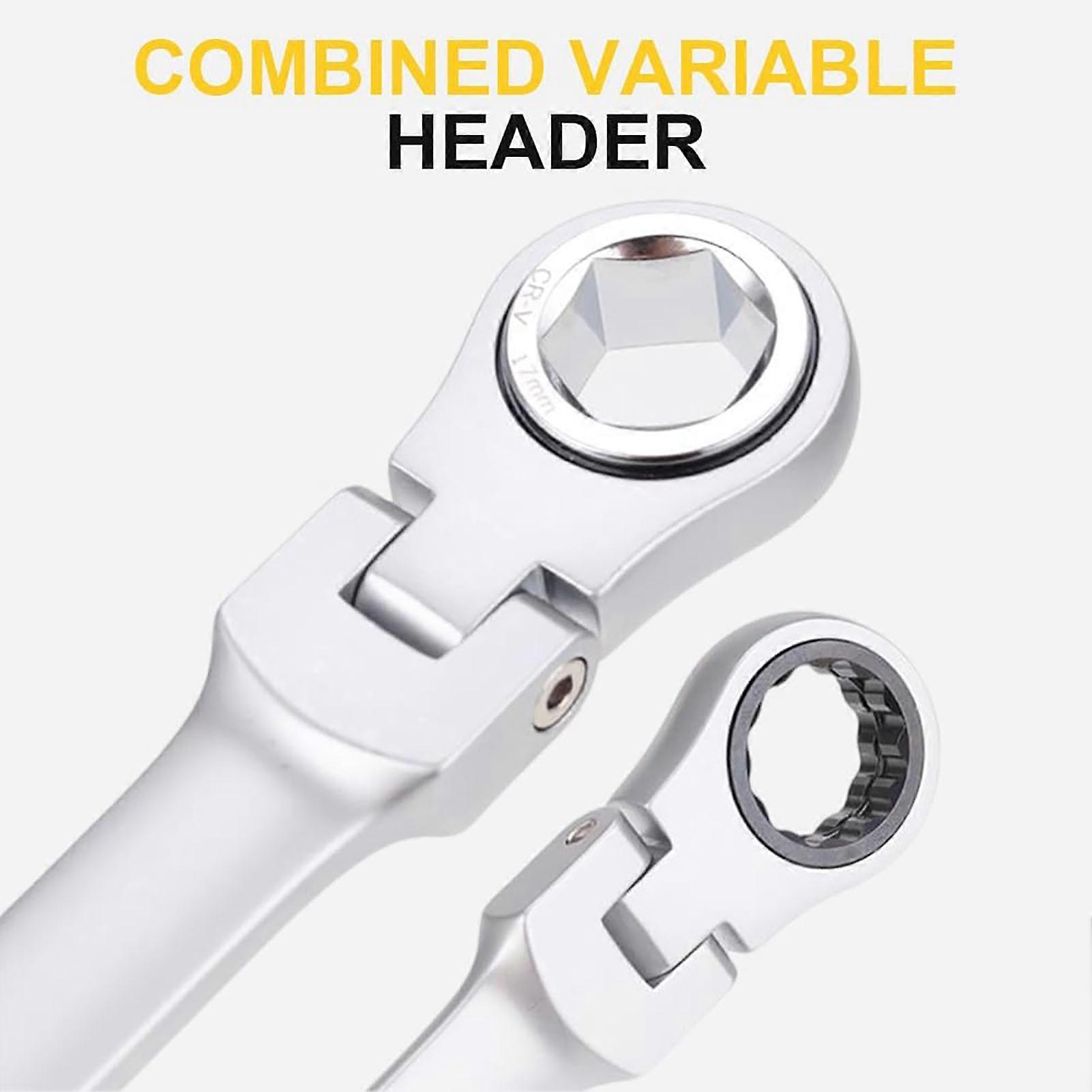 Adjustable Ratchet Wrench Kit with Changeable Movable/Fixed Hex Head Size Suitable for Car Home Repair