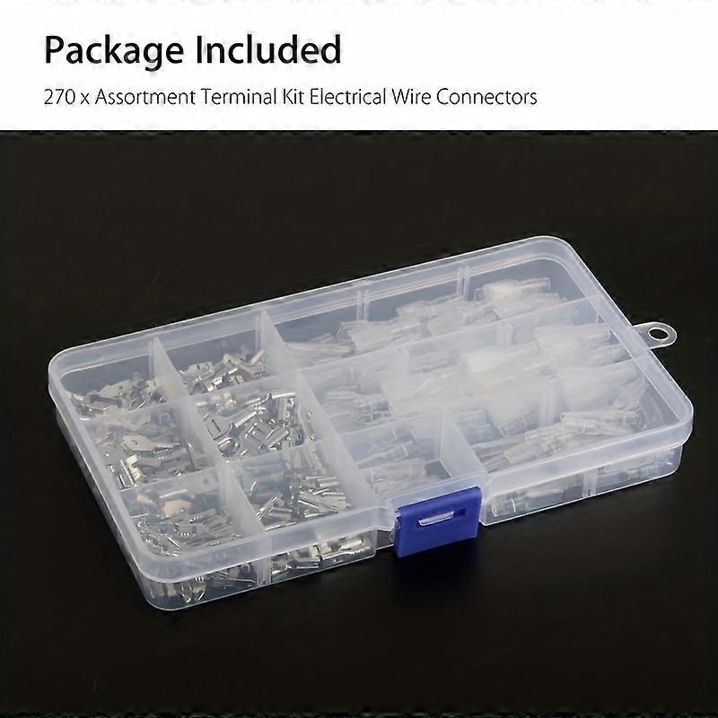 270pcs/1box Spade Connector Kit - Electrical Wire Crimp Terminal Male Female Assorted Set for Easy Wiring and Secure Connections
