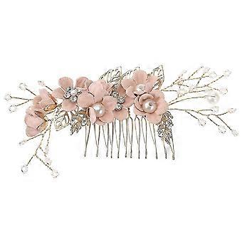 Wedding Hair Comb Rhinestone Flower Clip Headdress Crystal Bridal Hair Accessories (pink)