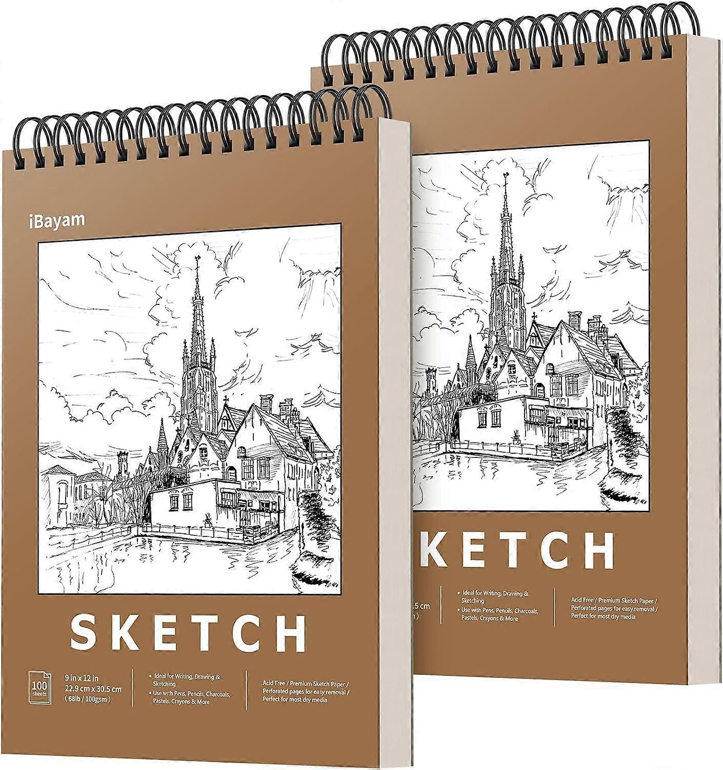 9" X 12" Premium Sketch Book Set, 1-Pack Spiral Bound Drawing Paper,100 Sheets