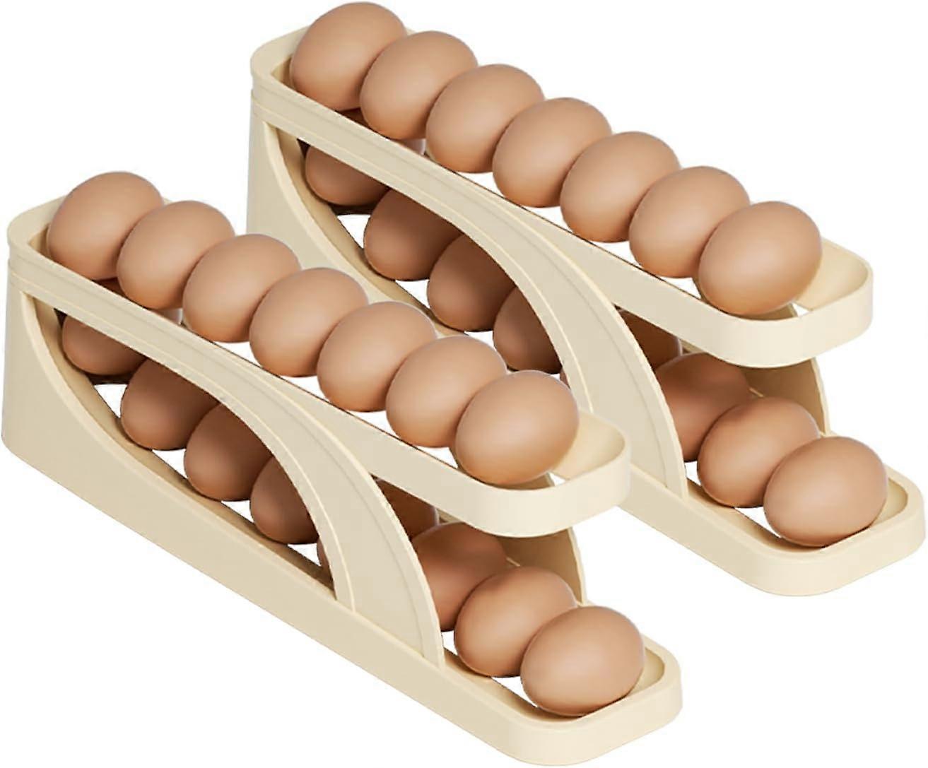 (2 PCS)Double Layer Egg Holder for Refrigerator, Automatic Rolling Egg Storage Container, Space Saving Egg Boxes for Refrigerator Counter Cabinets