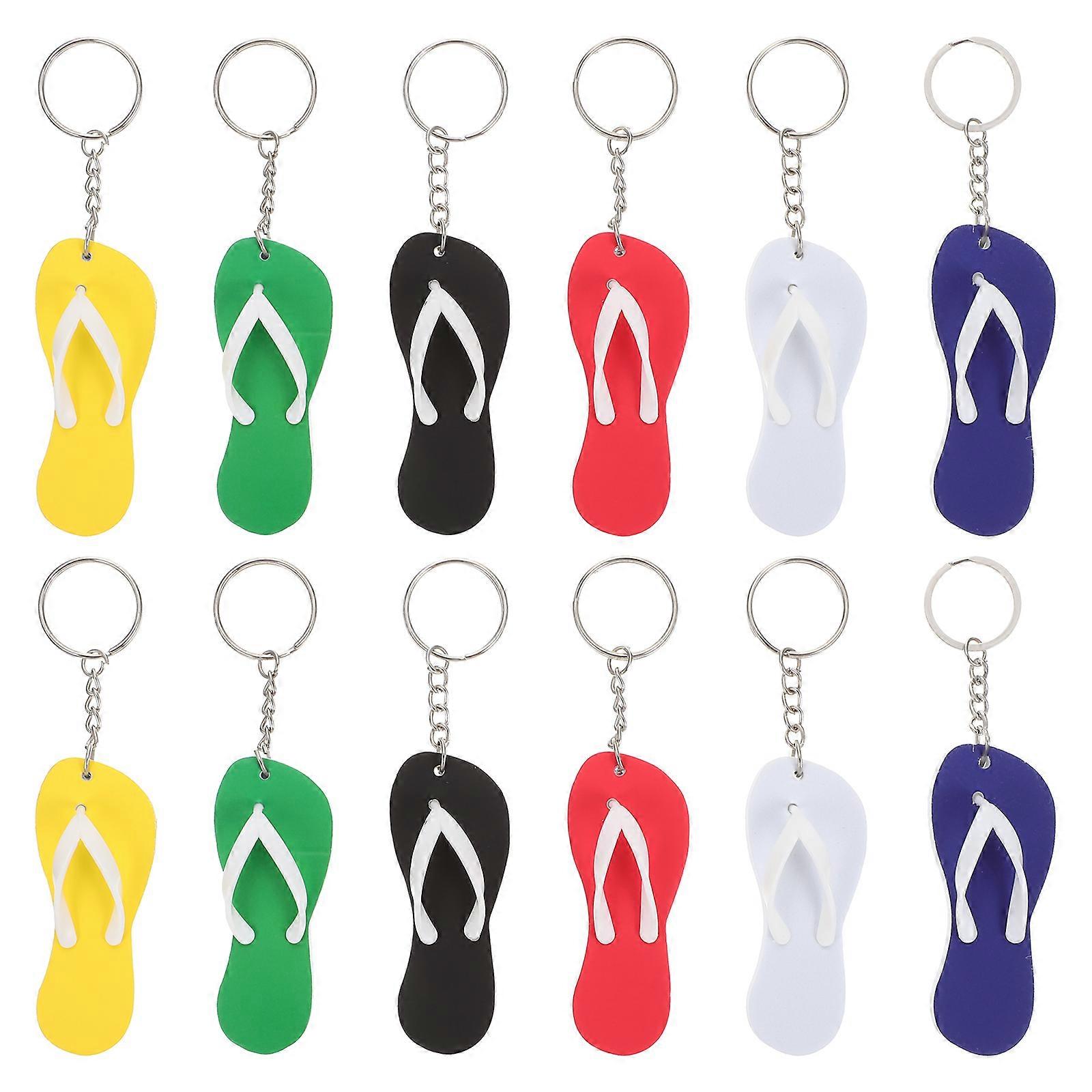 12pcs Slipper Keychains Thermal Printable Key Pendants Hawaiian Style Key Chain