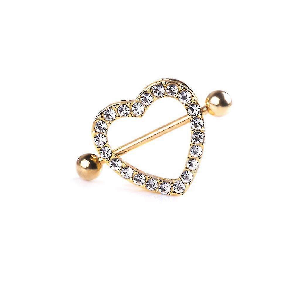 Rhinestone Heart Nipple Rings - Two-layer Nipple Piercing Barbell