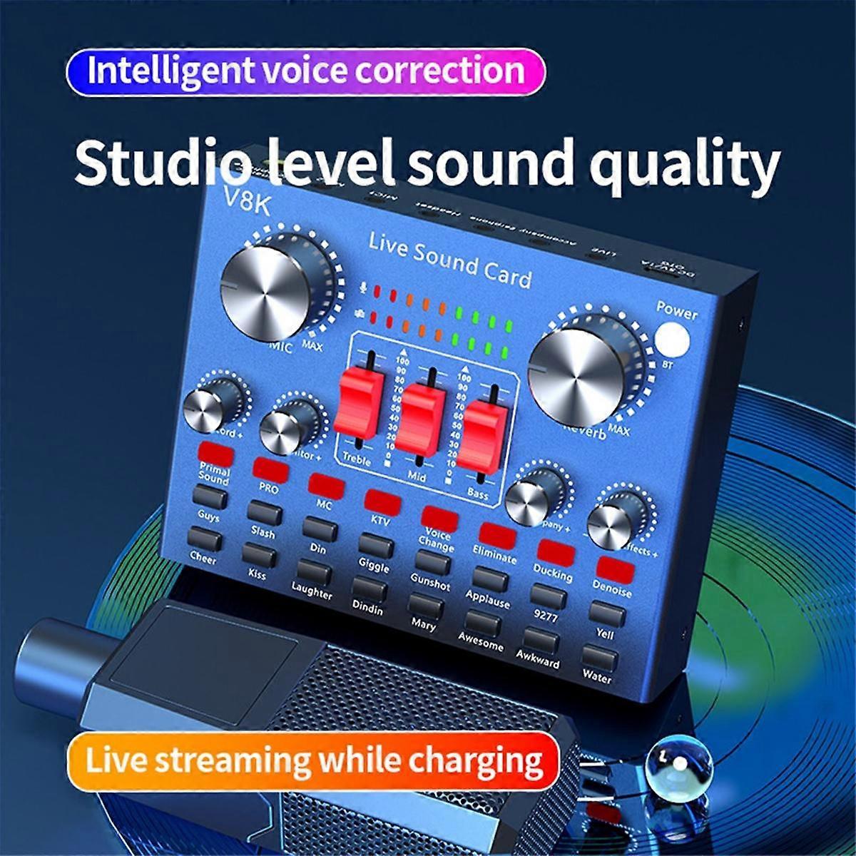 V8K Audio USB External Sound Card Multi Portable Microphone Live Broadcast Sound Card for Mobile Phone Computer