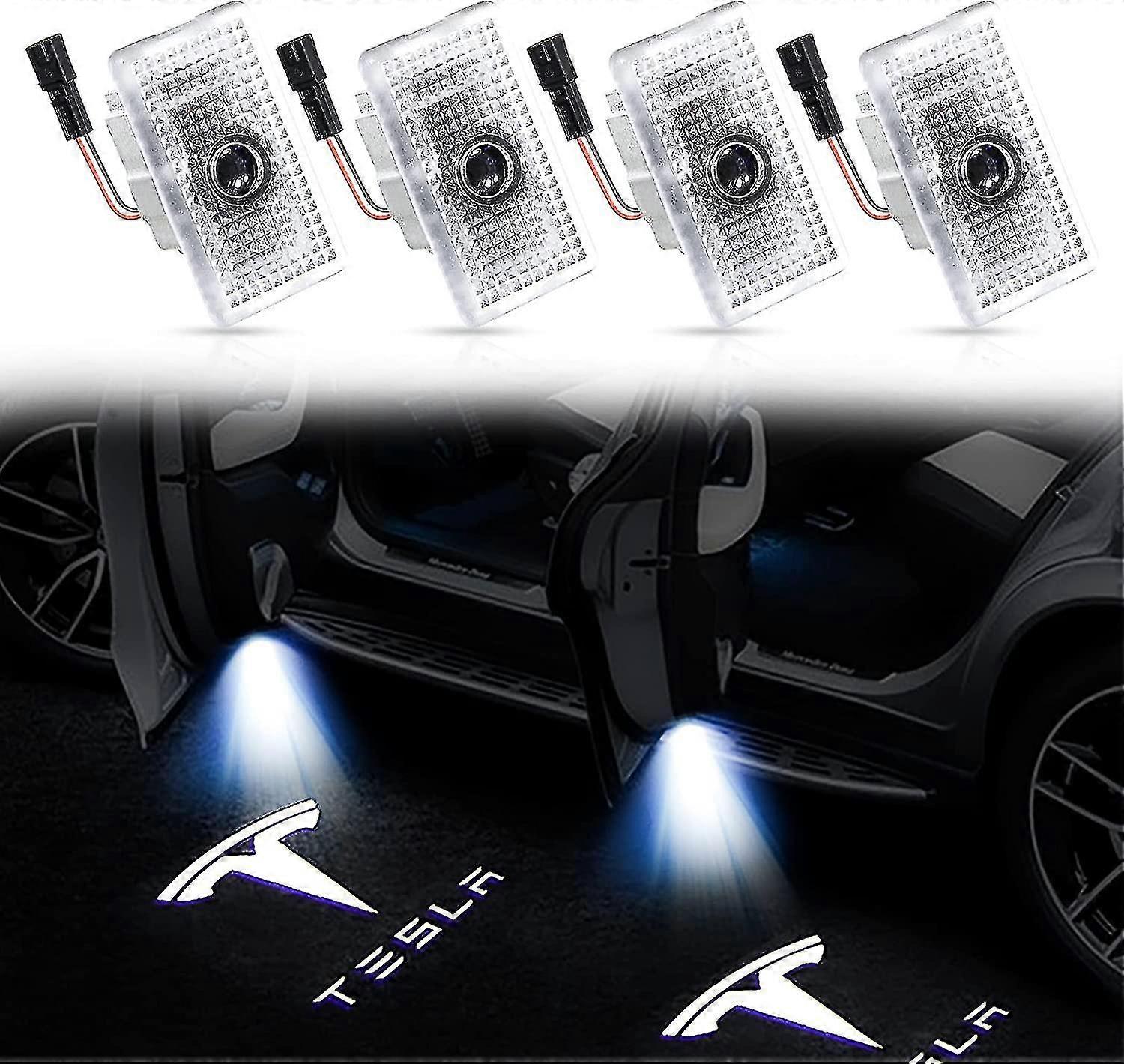 2022 Upgraded Tesla Car Door Puddle Lights,logo Projector For Model 3ysx, Tesla Accessories, Hdultra-bright Led Welcome Step Light, Courtesy Atmos