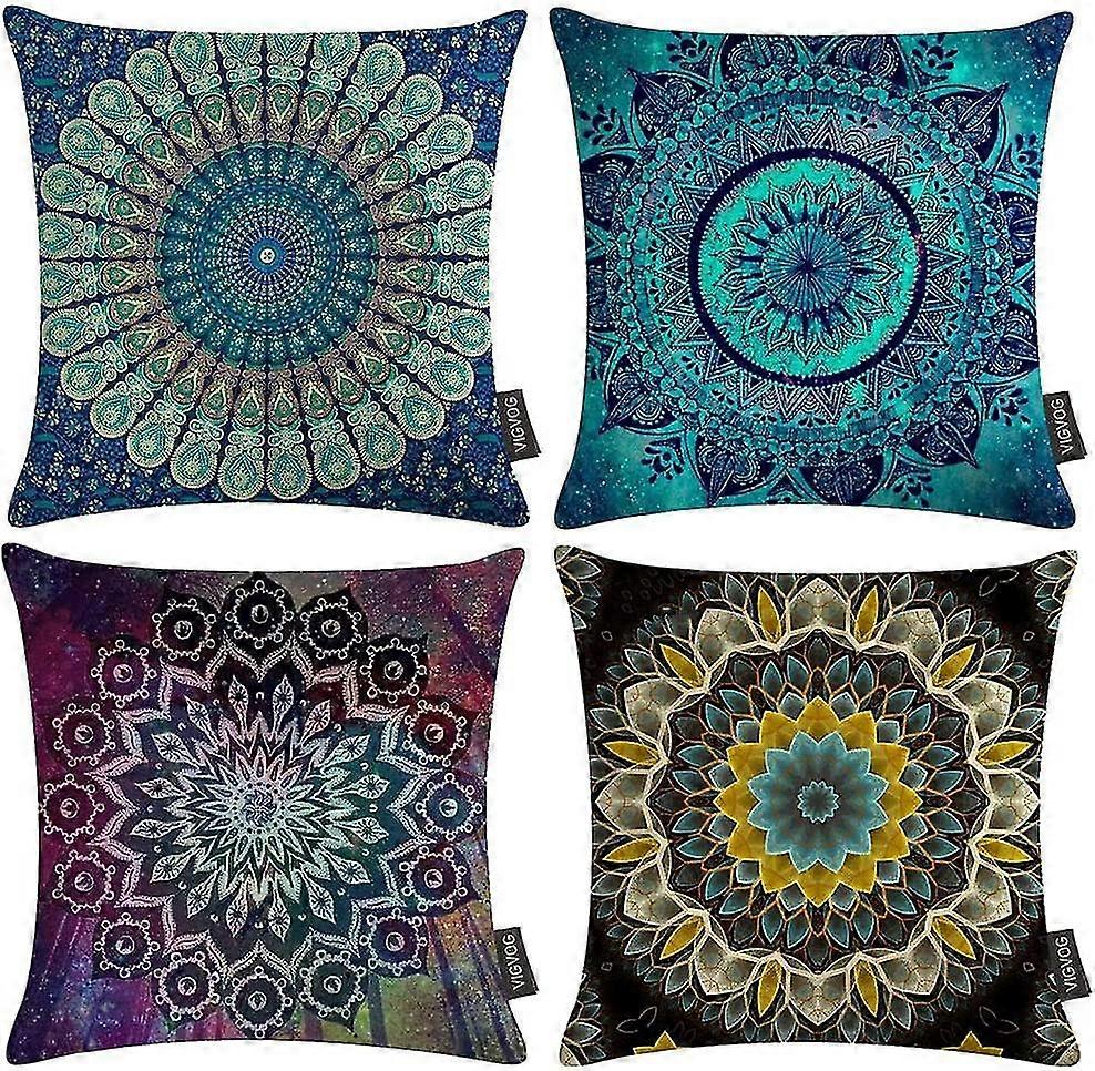 Dwustronna poszewka na poduszkę Mandala, zestaw 4 Bohemia Throw Pillow Cover, Hippie Square Pillow Case 18 X 18 cali Do domu Salon Sofa Garden Cou