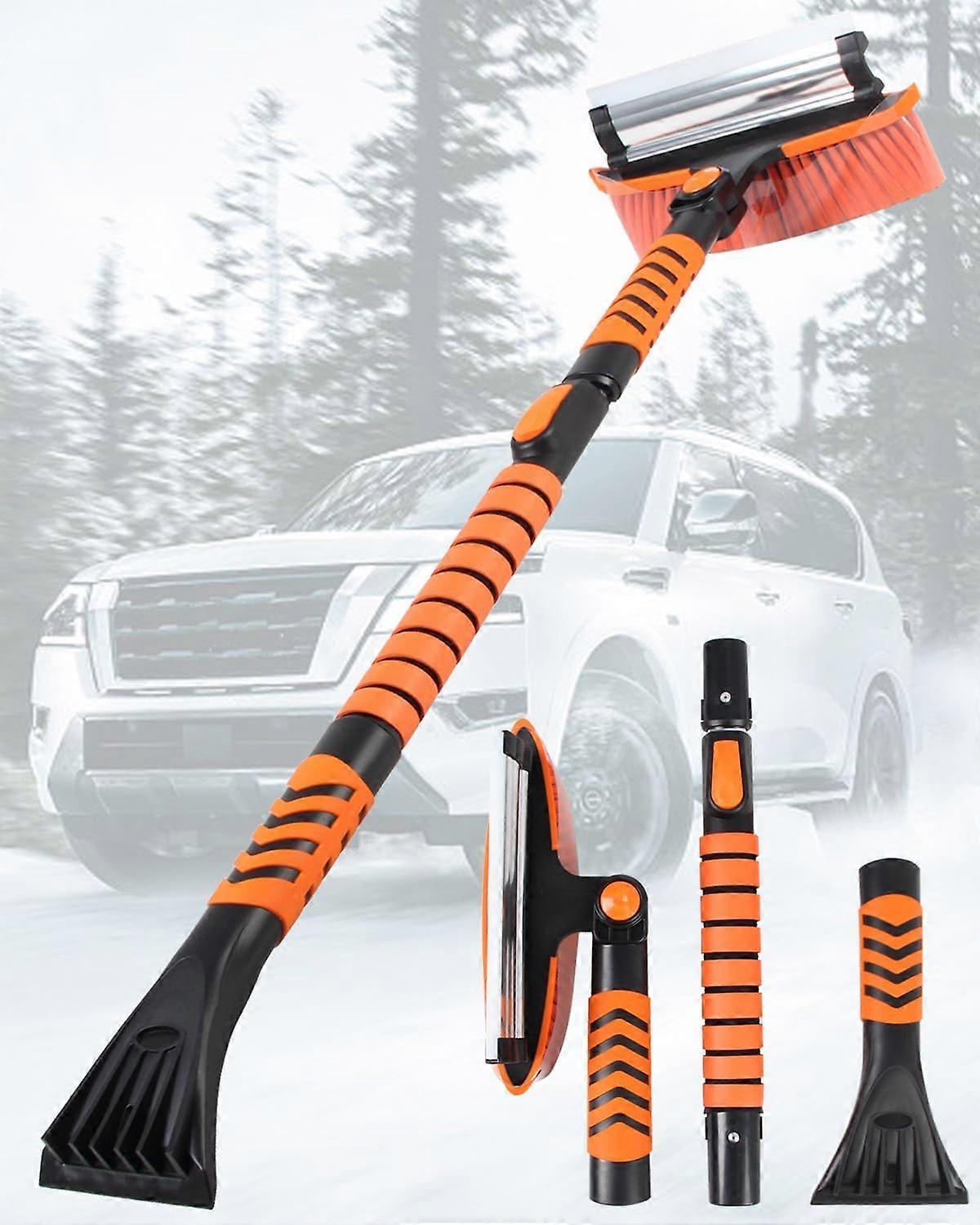 Ice Scrapers for Car Windshield, 43'' Three Stage Extendable Aluminum Alloy Car Snow Scraper and Brush, 180 Pivoting Snow Brush and Ice Scraper for Ca