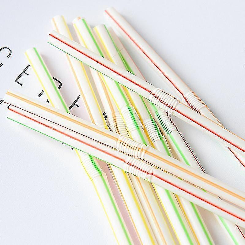 100pcs Disposable Plastic Straws Long Multi-color Bendable Disposable Straws