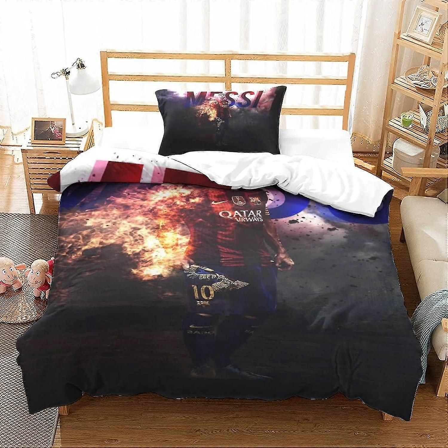 o5143 Lençóis Messi Conjunto de Capa de Edredom de Microfibra Macia Conjunto de Cama de Superestrelas de Futebol Conjunto de Capa de Colcha com Fecho de Zíper e Fronhas para