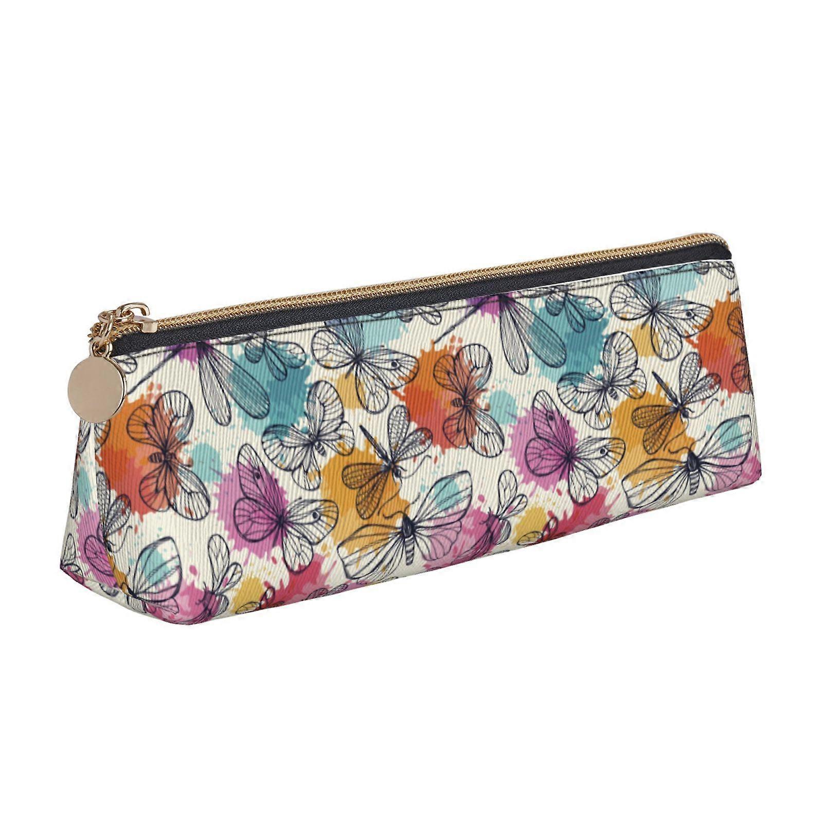 الملونة نقطة فراشة اليعسوب لطيف الجلد قلم رصاص القلم القضية مثلث المحمولة القلم زيبر حقيبة للرجال والنساء والمكتب والعمل