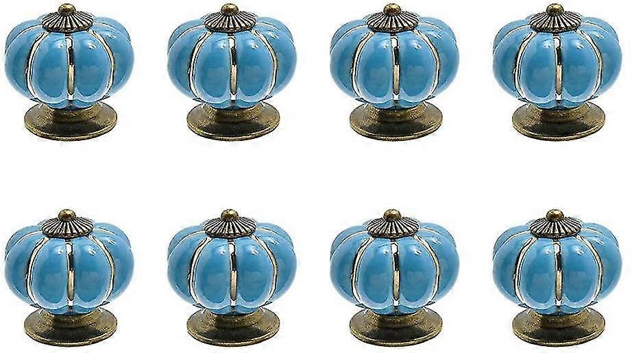 Pumpkin Shaped Drawer / Door Knobs, Set Of 8, Blue